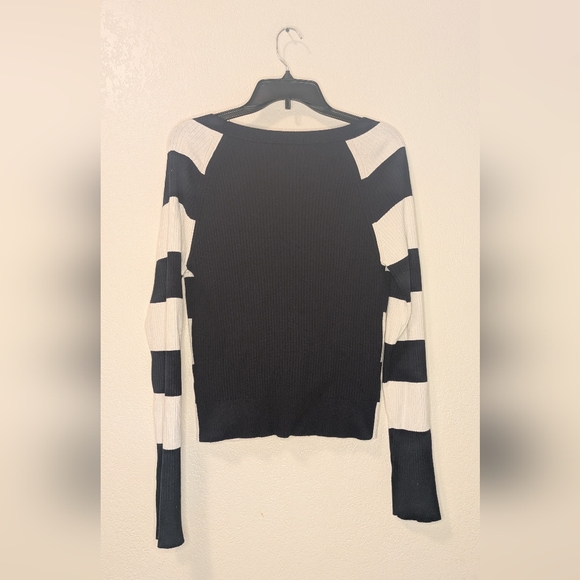 Maeve Anthropologie Striped Slim Rib Navy and White Cardigan - Picture 6 of 9